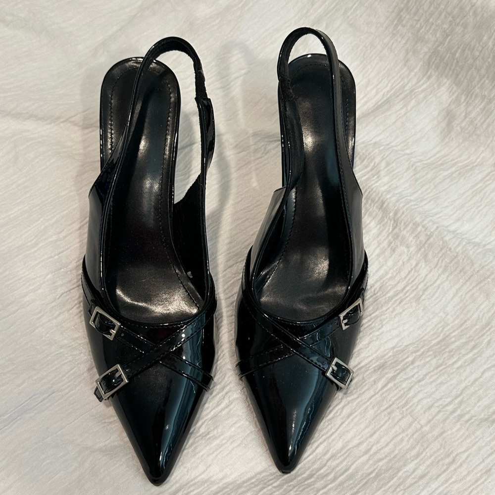 SHEIN Black Patent Slingback Heels